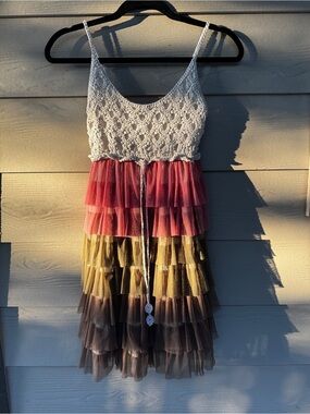 Crochet Bodice Tiered Ruffle dress fairy boho Gypsy dress